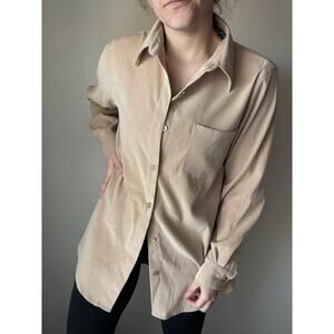 Vintage 90s Main Street Blues Tan button down suede polyester minimalist neutral